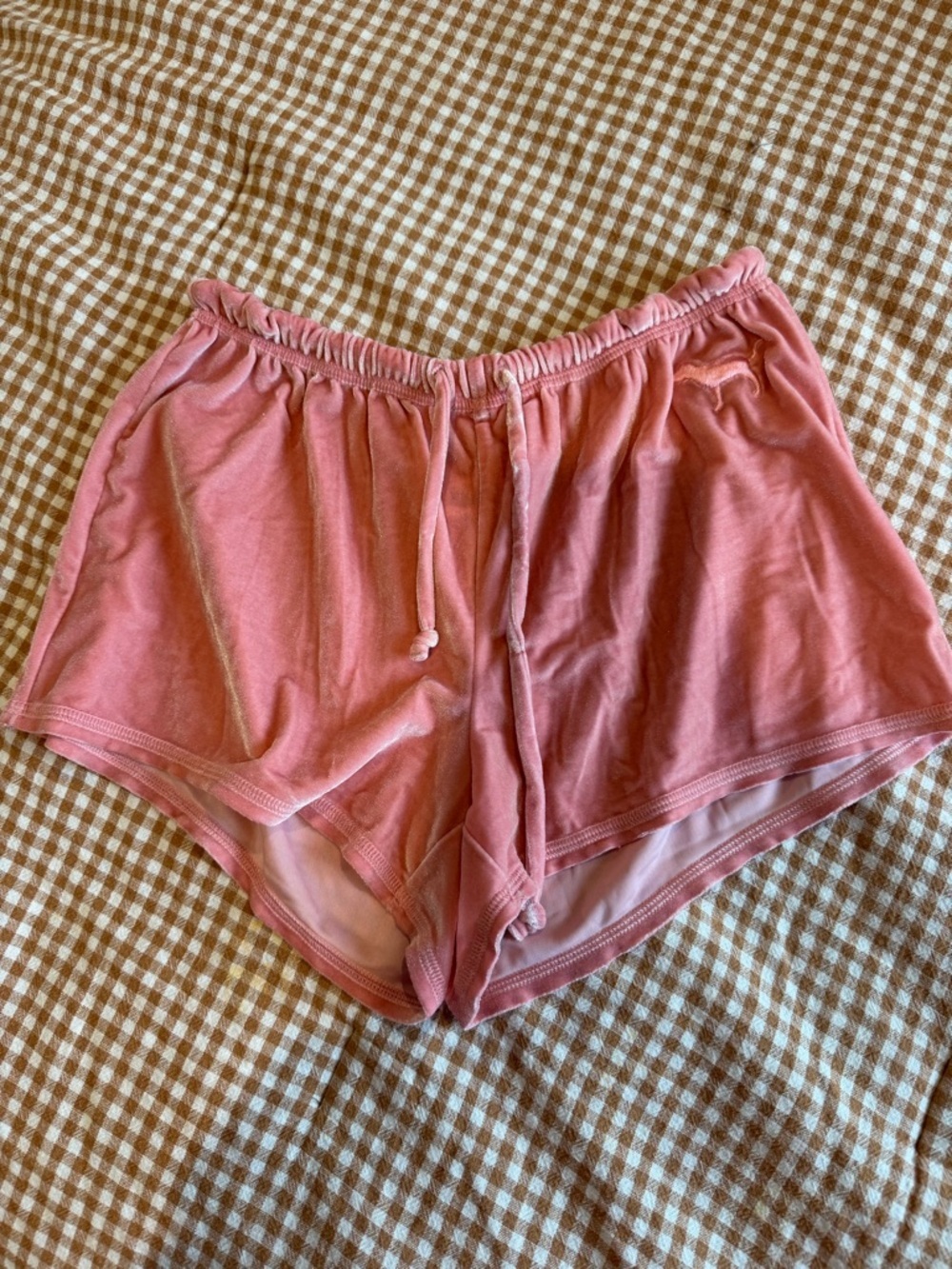 VS PINK Women's Pink Velvet Drawstring Lounge Shorts